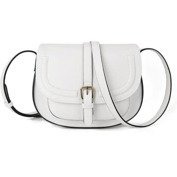 Small Saddle Purse, Vegan Leather White - Picture 1 of 6